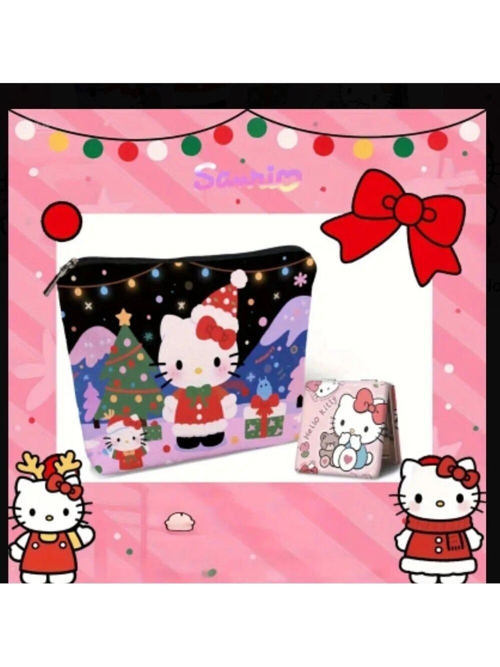 Hello Kitty Festive Cosmetics Pouch - Black, Red, Green